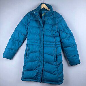 L.L.Bean Warm Down Long Jacket Coat Womens Size Small Full Zip Up Teal Blue